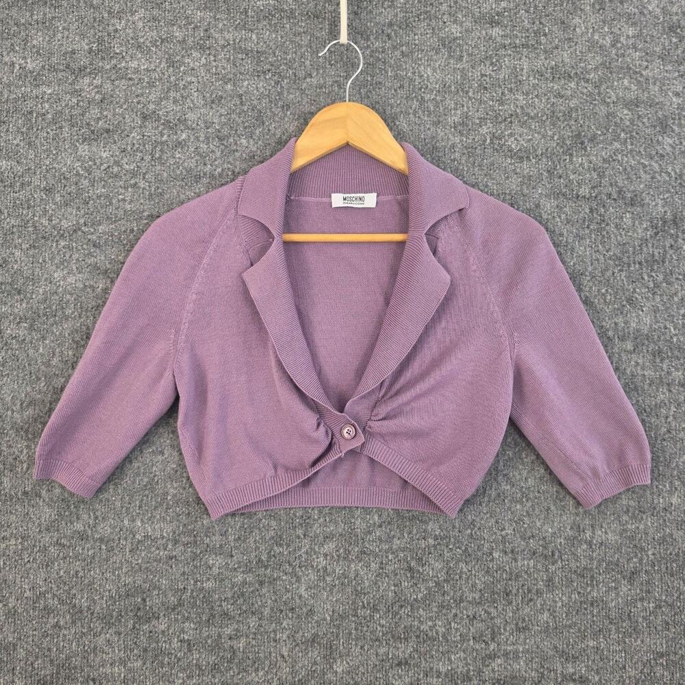 Moschino Cheap And Chic Sweater Womens 6 Cropped Shrug Cardigan Purple Designer